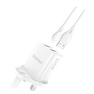 Dudao Wall charger UK plug (United Kingdom) 2xUSB-A 2.4A white + USB-A cable - Lightning White