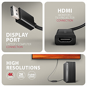 RVD-HI20N Aktīvais adapteris DisplayPort -> HDMI 1.4, 4K/60Hz, 15cm kabelis
