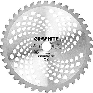 Grafīta griešanas disks (Tungsten Carbide disks benzīna zāles pļāvējam 255 x 25.4 mm, 40 T, krūmiem)