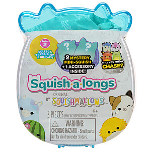 SQUISHMALLOWS SQUISH-A-LONGS figūriņas, 2-paka necaurspīdīgā iepakojumā, 2,5 cm