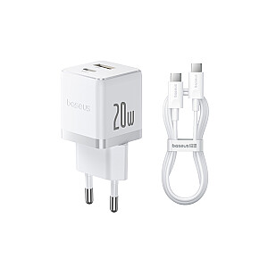 Sienas ātrais lādētājs Palm 20W USB + USB-C QC3.0 PD3.0 ar USB-C kabeli 1 m, balts