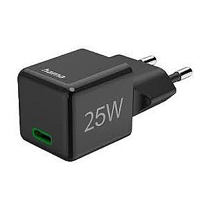 Hama supermini 25W PD/QC 1x USB-C melns