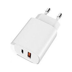 Sienas lādētājs 1x USB-A 1x USB-C QC 33W balts