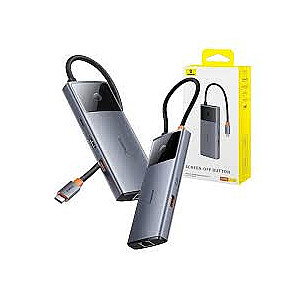 Baseus Metal Gleam 2 sērija 6w1, USB-C uz 2x USB 3.0 + USB-C + HDMI + USB-C PD + Ethernet RJ45