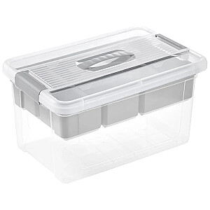 Kaste ar vāku un organaizeru organizer box Henri 29x41x20cm 16L gai&scaron;i pelēka/caurspīdīga