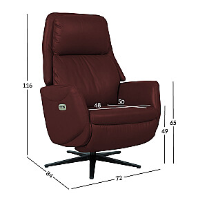 Recline armchair DAMIANO ar elektrisko mehānismu, tumši sarkans ādas