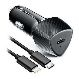 Forcell FORCELL F-ENERGY Carbon CC50-1C автомобильное зарядное устройство Type C + кабель Type C to Lightning PD 3A 20W черный