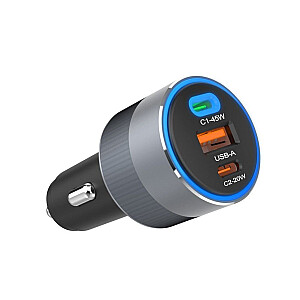 Forcell FORCELL F-ENERGY Alu car charger 2 x Type C + USB A PD QC4.0 SFC 2.0 4,5A 65W gray