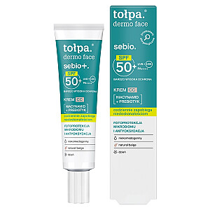 TOŁPA Dermo Face Sebio+ krēms CC sejai ar filtriem SPF50+ PA++++ Dabiskais beigs 40ml