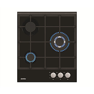 Simfer Hob H4.305.HGSSP Газ на стекле, Количество конфорок / конфорок 3, Поворотные ручки из нержавеющей стали, окрашенные в черный цвет, 45 см