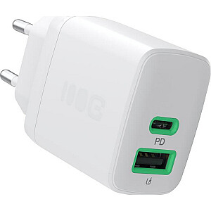 Greencell PowerSource Duo30 Balts Sienas Lādētājs 30W USB-C USB-A Enerģijas Piegāde QC3.0- 1x USB-C, 1x USB-A