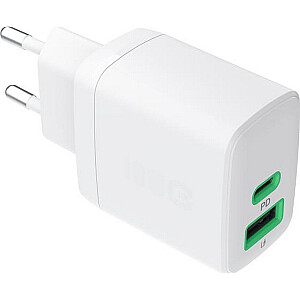Greencell PowerSource Duo30 Balts Sienas Lādētājs 30W USB-C USB-A Enerģijas Piegāde QC3.0- 1x USB-C, 1x USB-A