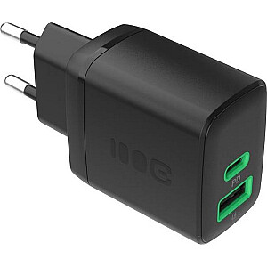 Зарядное устройство Greencell PowerSource Duo30 черное настенное 30W USB-C USB-A Power Delivery QC3.0 - 1x USB-C, 1x USB-A