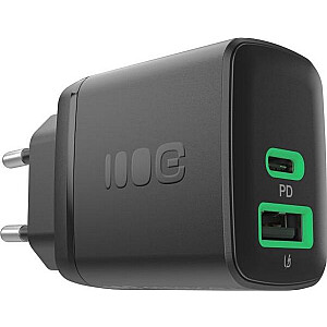 Зарядное устройство Greencell PowerSource Duo30 черное настенное 30W USB-C USB-A Power Delivery QC3.0 - 1x USB-C, 1x USB-A