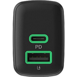 Зарядное устройство Greencell PowerSource Duo30 черное настенное 30W USB-C USB-A Power Delivery QC3.0 - 1x USB-C, 1x USB-A