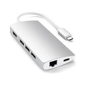 Адаптер Satechi Aluminium V2 USB-C (USB-C, 3x USB-A, 4K HDMI, считыватель micro/SD-карт, Ethernet) (серебристый)