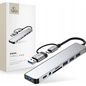 TECH-PROTECT HB06 HUB ADAPTER 9IN1 TYPE-C + USB2.0 + USB3.0 + SD/TF + AV3.5 TELPAS PELĒKS