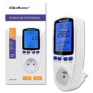 Enerģijas patēriņa mērītājs vatmetrs PM0626 | 3680 W | 16A | LCD displejs
