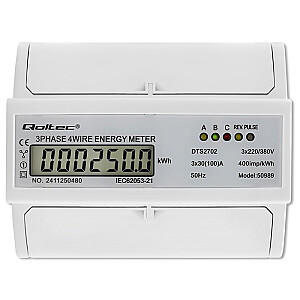Trīsfāžu divvirzienu elektroniskais skaitītājs | enerģijas patēriņa skaitītājs DIN sliedei | 400V | 100A | LCD | 4P 