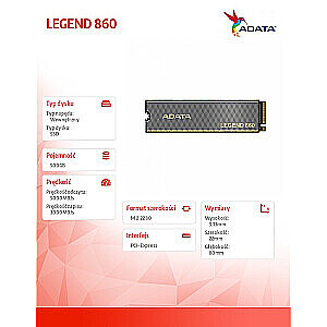 Adata SSD Диск LEGEND 860 500G PCIe 4x4 5000/3000 МБ/с M.2