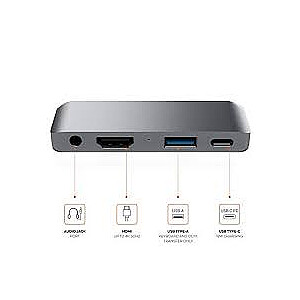 Satechi Alumīnija Mobilais Pro Hub USB-C (USB-C 60W, 4K HDMI, USB-A 3.0, jack ports) (sudraba)
