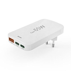 Hama 65W GaN, 2X USB-C, 1X USB-A, balts