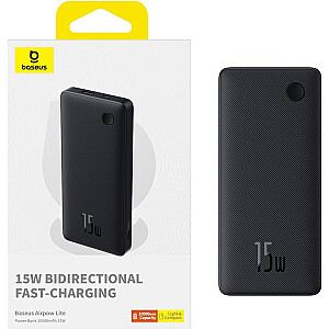 LiPo Powerbank 10000mAh 15W USB + USB-C Airpow Lite melns BASEUS