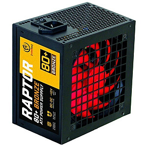 Блок питания ATX Raptor 800W Bronze 80+, одиночная шина, DC-DC Блок питания соответствует требованиям стандарта 80 PLUS Bronze, стабильная непрерывная мощность 800W - максимальная мощность