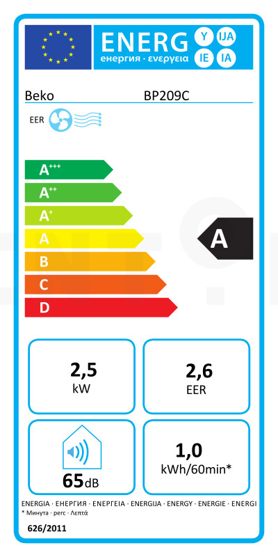Beko BP209C portatīvais gaisa kondicionieris 65 dB Balts