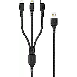 Denmen USB-A - USB-C + microUSB + Lightning 1 м Черный (29360)
