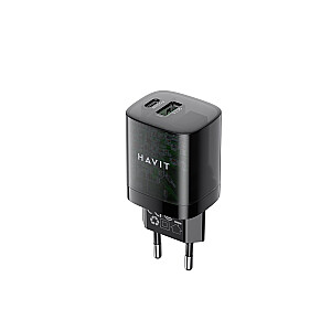 Havit UC303 EU - GaN 30 Вт двойное зарядное устройство для путешествий, черное