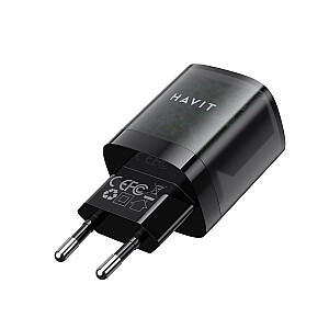 Havit UC303 EU - GaN 30 Вт двойное зарядное устройство для путешествий, черное