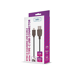 Setty Universal USB Cable 3m 2A type-C Black