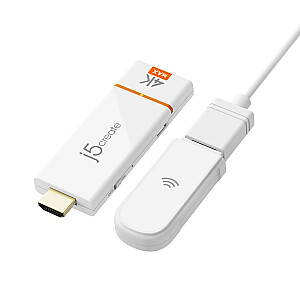 Adapteris bezvadu attēla un skaņas pārraidei j5create Screencast 4K HDMI bezvadu displeja adapteris, Miracast/AirPlay/Chromecast, administratora vārds parole, divas antenas, balta krāsa JVAW76MAX-N