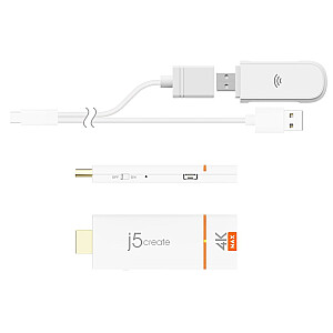 Адаптер для беспроводной передачи изображения и звука j5create Screencast 4K HDMI Wireless Display Adapter, Miracast/AirPlay/Chromecast, пароль администратора, двойные антенны, белый цвет JVAW76MAX-N