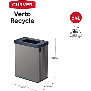 Atkritumu tvertne taisnstūrveida metalizēta Verto Recycle 54L pērļu pelēkā krāsā