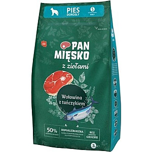 Pan Mięsko sausā barība suņiem ar garšaugiem Liellopa gaļa ar tunzivīm (pieaugušajiem) kraukšķīga S 3kg