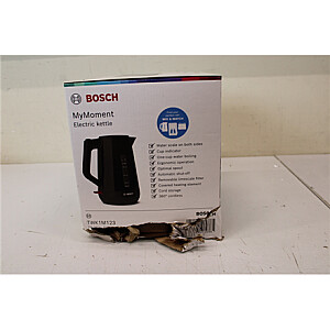 IZPĀRDOŠANA. Bosch TWK1M123 Tējkanna, 1.7 L, 2400 W, Melna | Bosch | Tējkanna | TWK1M123 | Elektriskā | 2400 W | 1.7 L | Plastmasa | 360° rotējoša pamatne | Melna | BOJĀTA IEPAKOJUMS