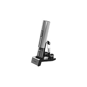 Prestigio Garda, smart wine opener, simple operation with 2 buttons, aerator, vacuum stopper preserver, foil cutter, opens up to 50 bottles wihout recharging, premium design, 500mAh battery, Dimensions D 17mm* H 290mm* W100 mm, silver color.