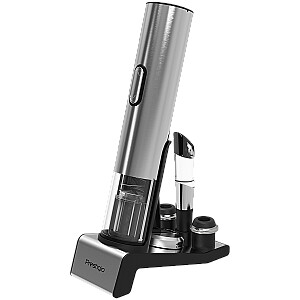 Prestigio Garda, smart wine opener, simple operation with 2 buttons, aerator, vacuum stopper preserver, foil cutter, opens up to 50 bottles wihout recharging, premium design, 500mAh battery, Dimensions D 17mm* H 290mm* W100 mm, silver color.