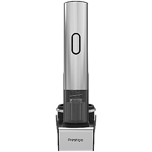 Prestigio Garda, smart wine opener, simple operation with 2 buttons, aerator, vacuum stopper preserver, foil cutter, opens up to 50 bottles wihout recharging, premium design, 500mAh battery, Dimensions D 17mm* H 290mm* W100 mm, silver color.
