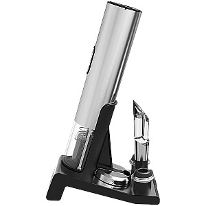 Prestigio Garda, smart wine opener, simple operation with 2 buttons, aerator, vacuum stopper preserver, foil cutter, opens up to 50 bottles wihout recharging, premium design, 500mAh battery, Dimensions D 17mm* H 290mm* W100 mm, silver color.