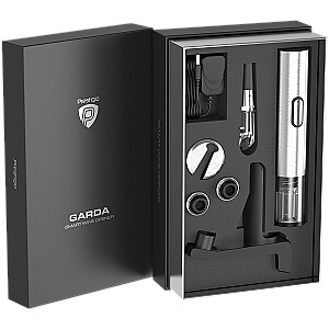 Prestigio Garda, smart wine opener, simple operation with 2 buttons, aerator, vacuum stopper preserver, foil cutter, opens up to 50 bottles wihout recharging, premium design, 500mAh battery, Dimensions D 17mm* H 290mm* W100 mm, silver color.
