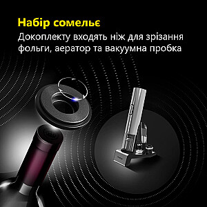 Prestigio Garda, smart wine opener, simple operation with 2 buttons, aerator, vacuum stopper preserver, foil cutter, opens up to 50 bottles wihout recharging, premium design, 500mAh battery, Dimensions D 17mm* H 290mm* W100 mm, silver color.