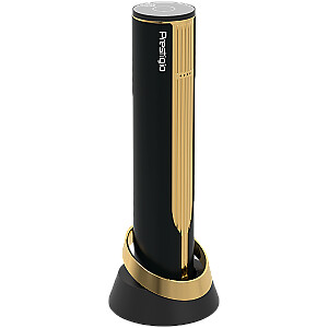 Prestigio Maggiore, smart wine opener, 100% automatic, opens up to 70 bottles without recharging, foil cutter included, premium design, 480mAh battery, Dimensions D 48*H228mm, black + gold color.