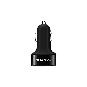 CANYON Mini 3 USB car adapter, Input 12V-24V, Output 5V-3.1A, black rubber coating+black metal ring (side with USB is in plastic)