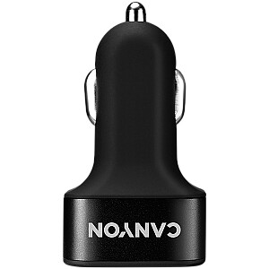 CANYON Mini 3 USB car adapter, Input 12V-24V, Output 5V-3.1A, black rubber coating+black metal ring (side with USB is in plastic)