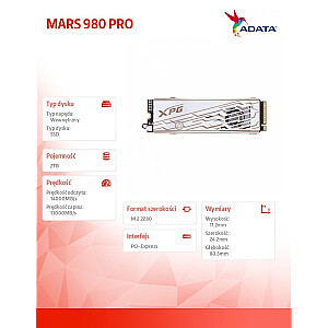 XPG MARS 980 PRO 2TB PCIe 5x4 14/13 GB/s M2 SSD