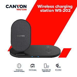 Беспроводное зарядное устройство CANYON WS-202 10W 2в1 Черное