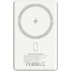 CANYON power bank OnPower 505 slim Magnetic 5000 mAh PD20W Beige
